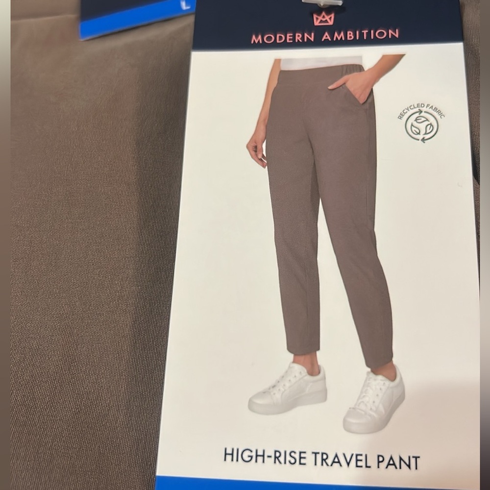 NWT Modern Ambition Womens Brown High Rise Stretch Travel Pants size L N…
